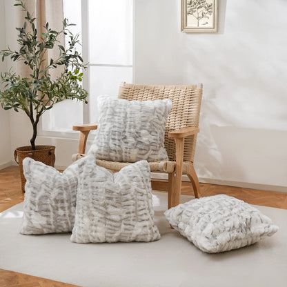 18x18 Soft Grey Faux Rabbit Fur Cushion Cover