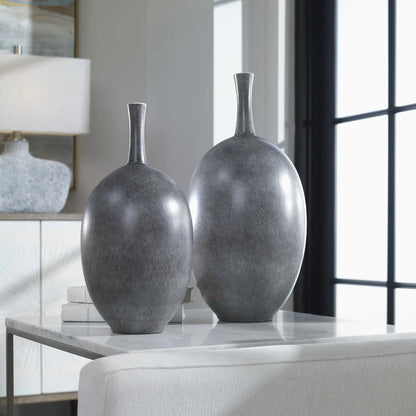 Marbled Black & White Vases, Set of 2