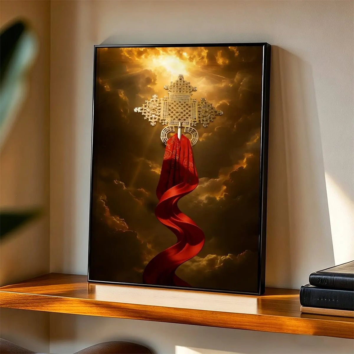 Ethiopian Orthodox Cross Wall Art Set - Vintage Christian Decor with Aluminum Frame