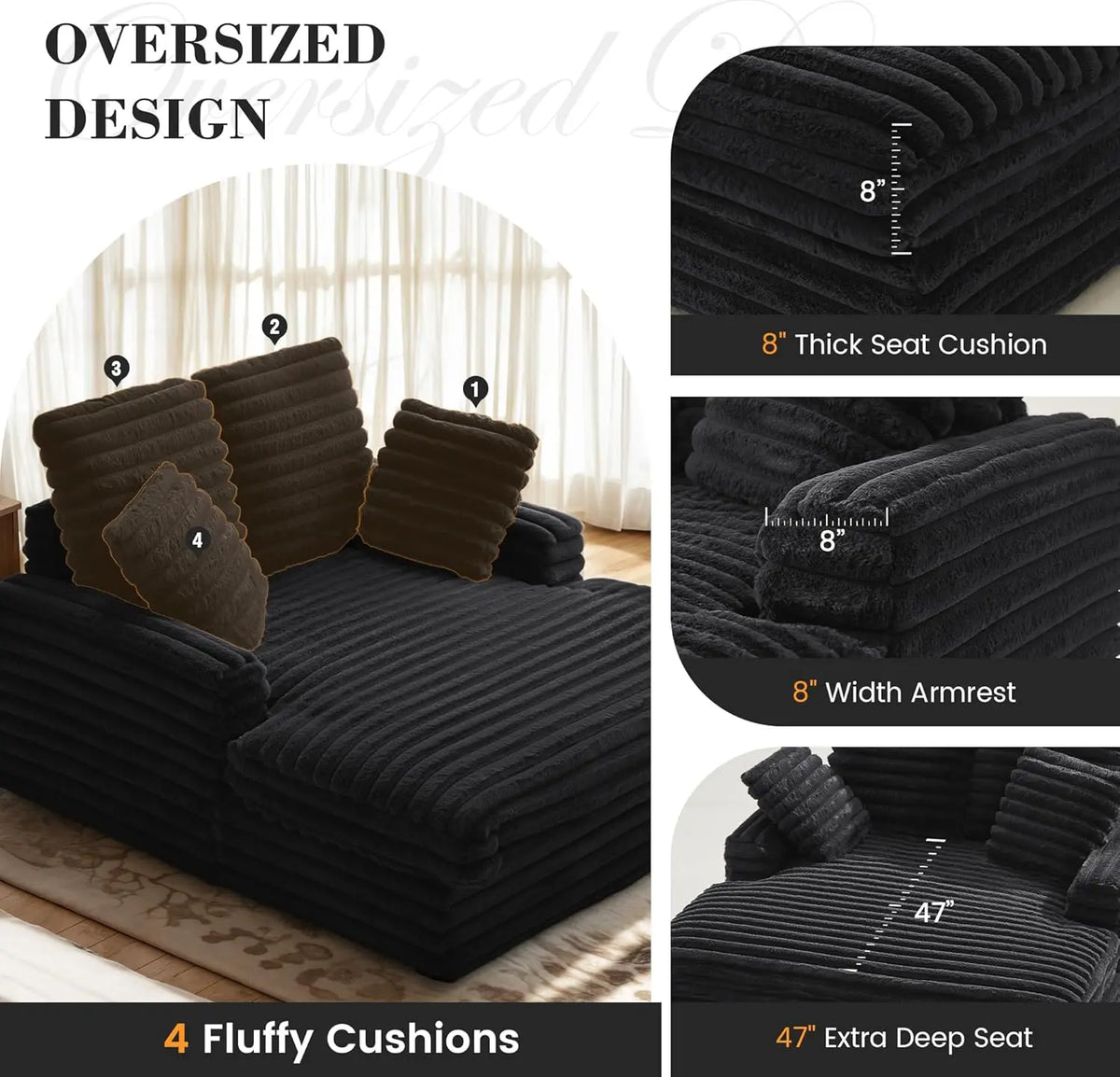 Amopatio Oversized Cloud Couch Bed – Fluffy Upholstered Sleeper Loveseat for Two with Reclining Backrest and Armrests