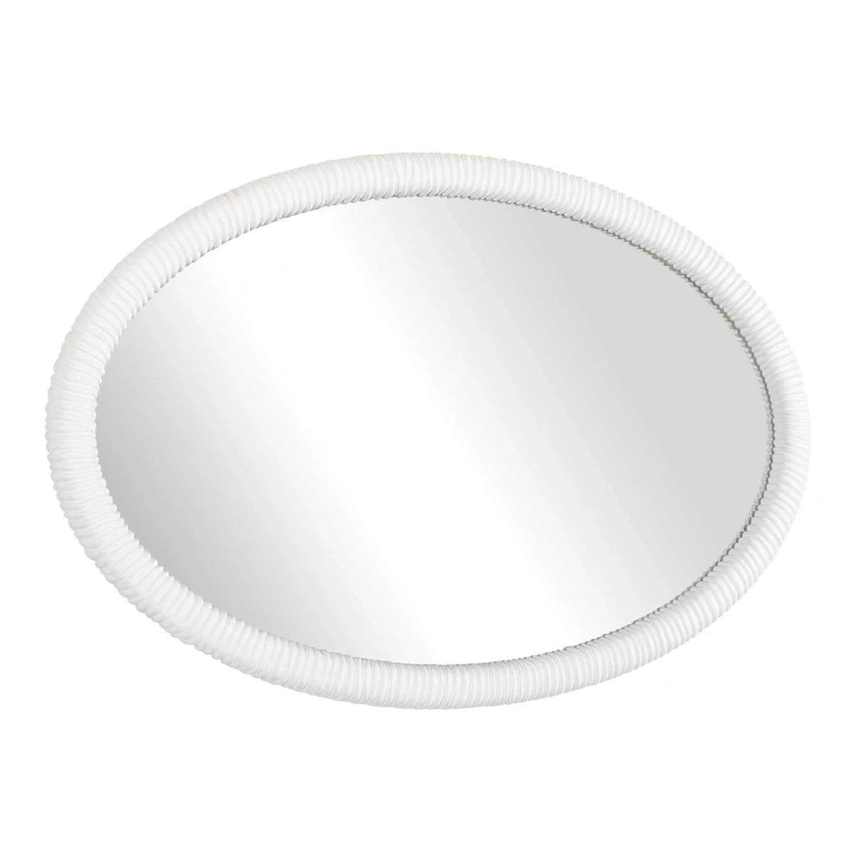 White Ribbed Oval Mirror