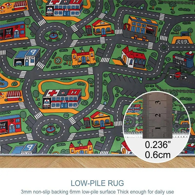 Cartoon City Pattern Area Rug - Soft, Non-Slip Floor Mat for Living Room, Bedroom, or Nursery