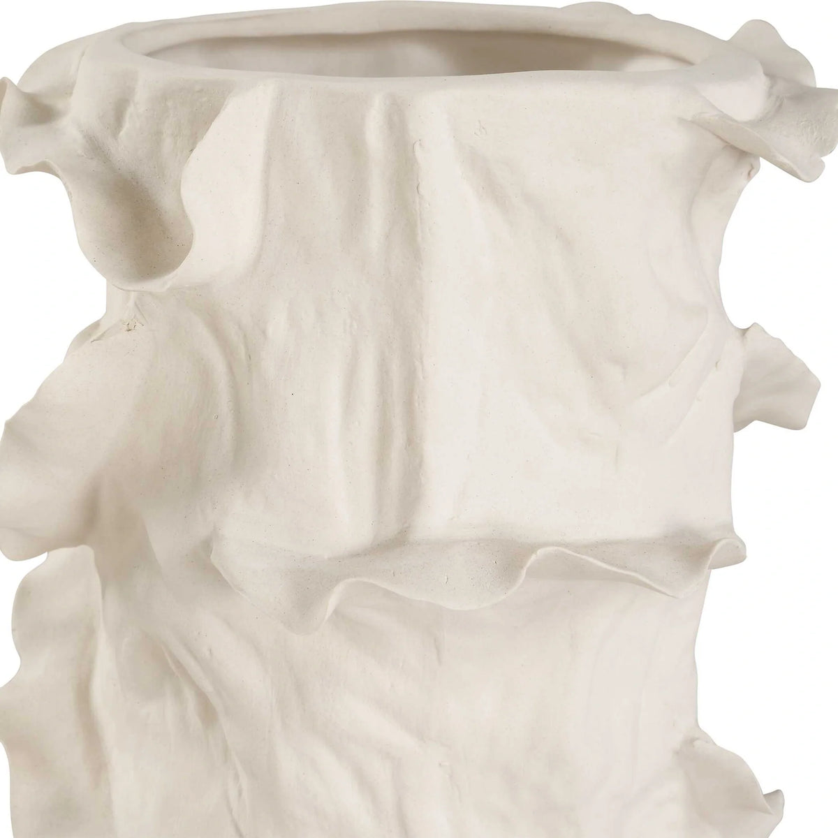 Ruffled White Sculptural Vases, Set of 2