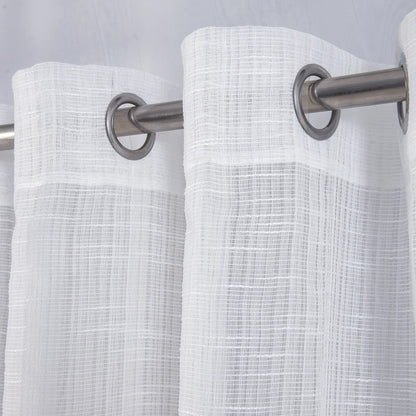 Slub Yarn Semi-Sheer Curtains 52" × 95" | Set of 2 Extra-Long Light-Filtering Grommet Panels | Fifteen Colourways