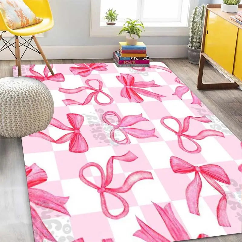 Bow Pattern Square Floor Mat - Non-Slip, Washable Area Rug for Living Room and Bedroom
