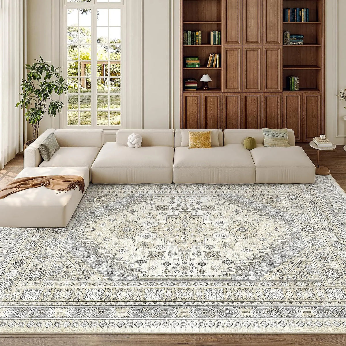 Comicomi Decorative Rugs for Bedroom, Non-Slip Backing Machine Washable Vintage Bohemian Geometric Pattern Large Pink Stain-Resistant Soft Indoor Rug for Kids Nursery Dorm, Decorative Rug,Back to School,Dorm Essentials,Home Decor,Home Essentials