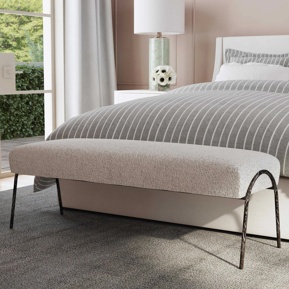 Modern Gray Boucle Bench