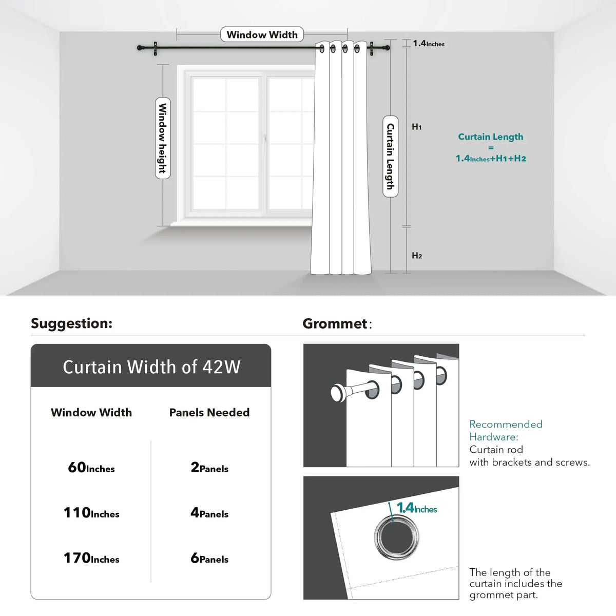 Blackout Curtain Panels | 100% Polyester, Thermal Insulated, Grommet Top | Wide Size Range, Set of 2