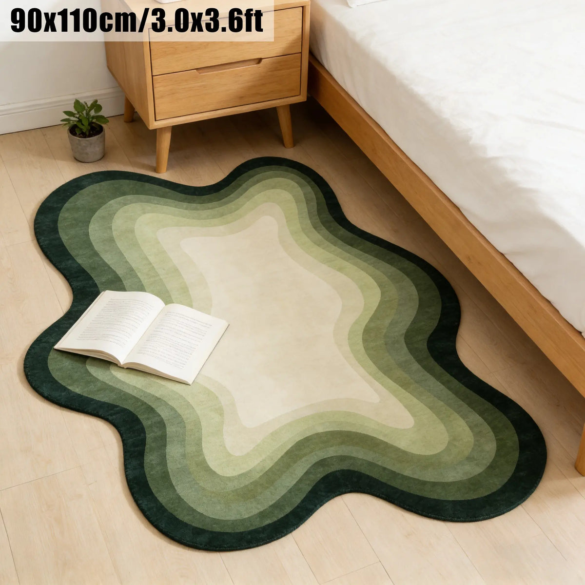 Green Ombré Stripe Plush Rug | Irregular Shape Fluffy Accent Rug for Living Room, Bedroom & Balcony | Four Sizes