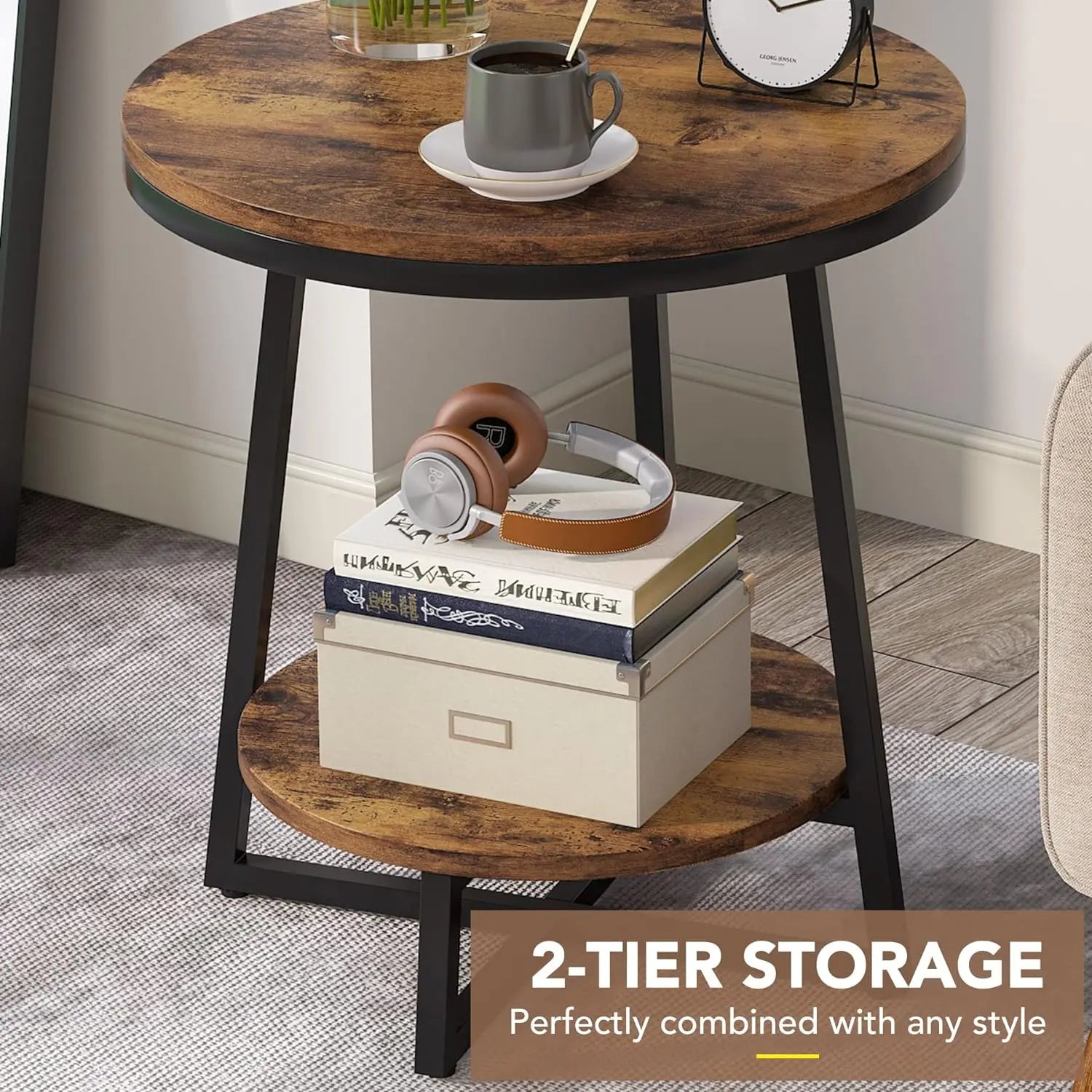 Tribesigns 2-Tier Round End Table with Storage Shelf