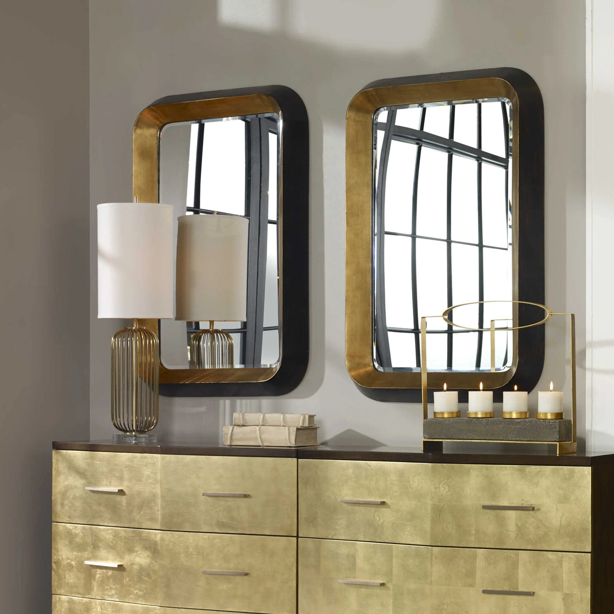 Antiqued Gold Leaf Tapered Mirror