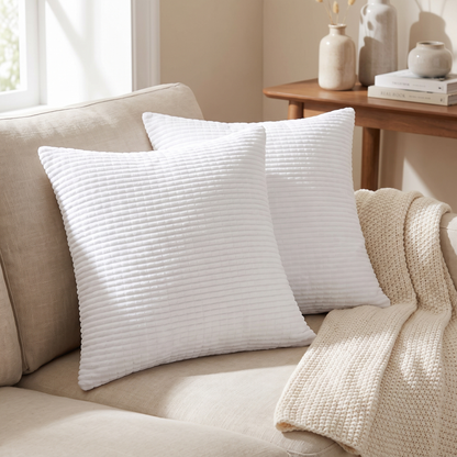 Corduroy Stripe Throw Pillow Covers shown styled on a sofa