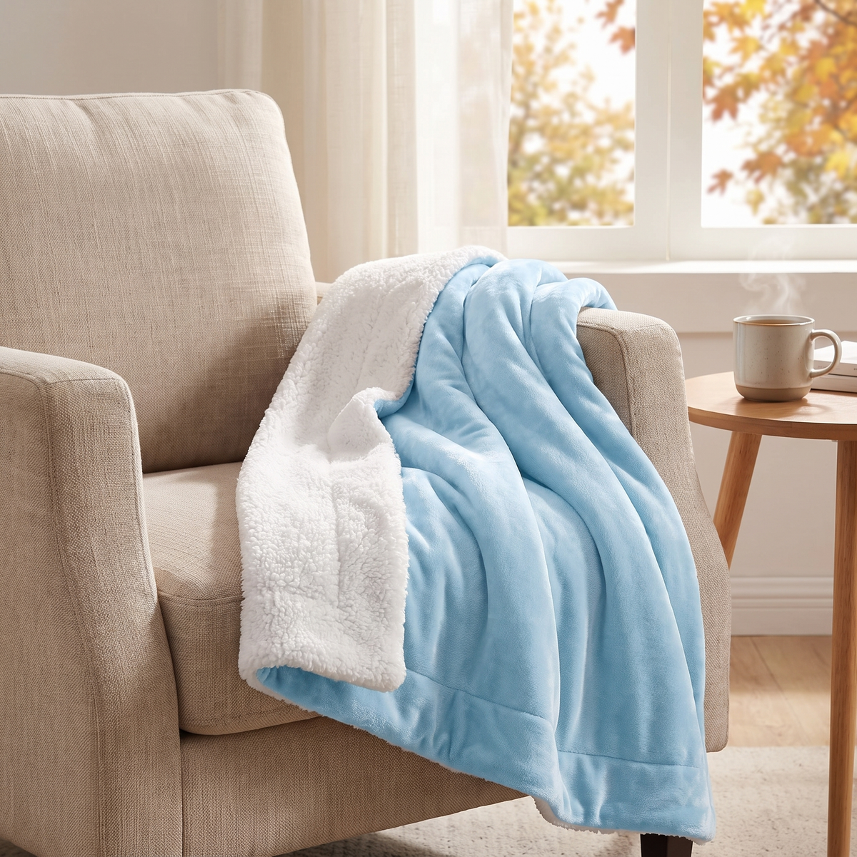 Reversible Sherpa-Backed Plush Throw shown draped over a chair