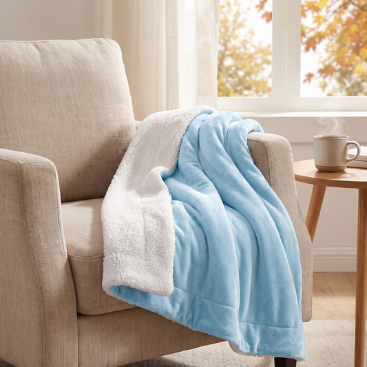 Reversible Sherpa-Backed Plush Throw shown draped over a chair