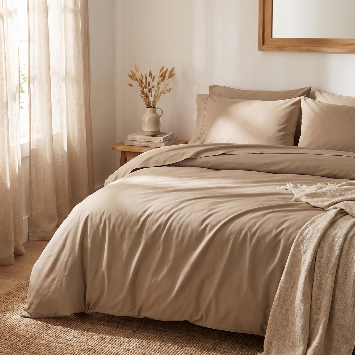 Double-Brushed Duvet Cover Set shown styled on a bed