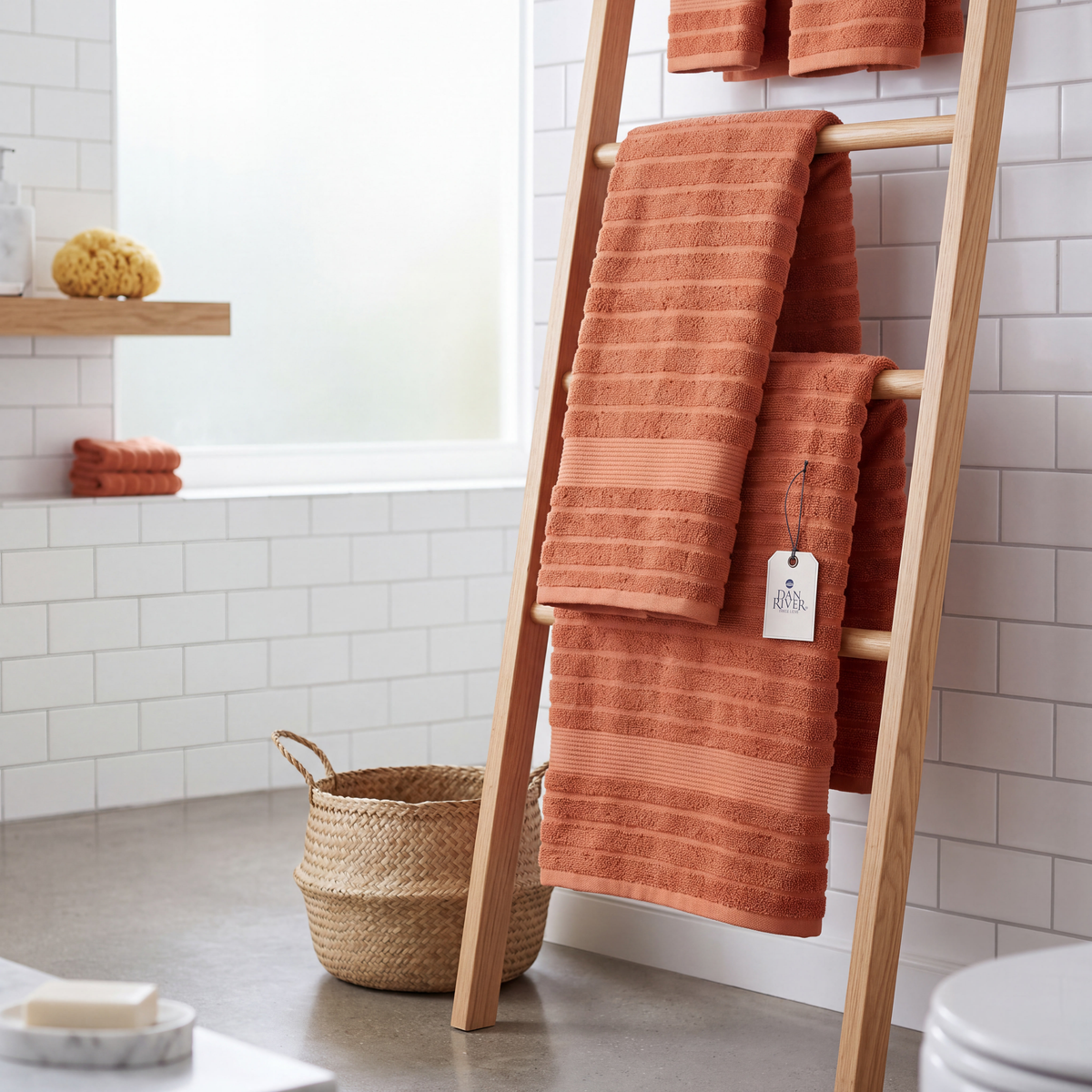Organic Cotton Bath Sheets shown styled in a bathroom