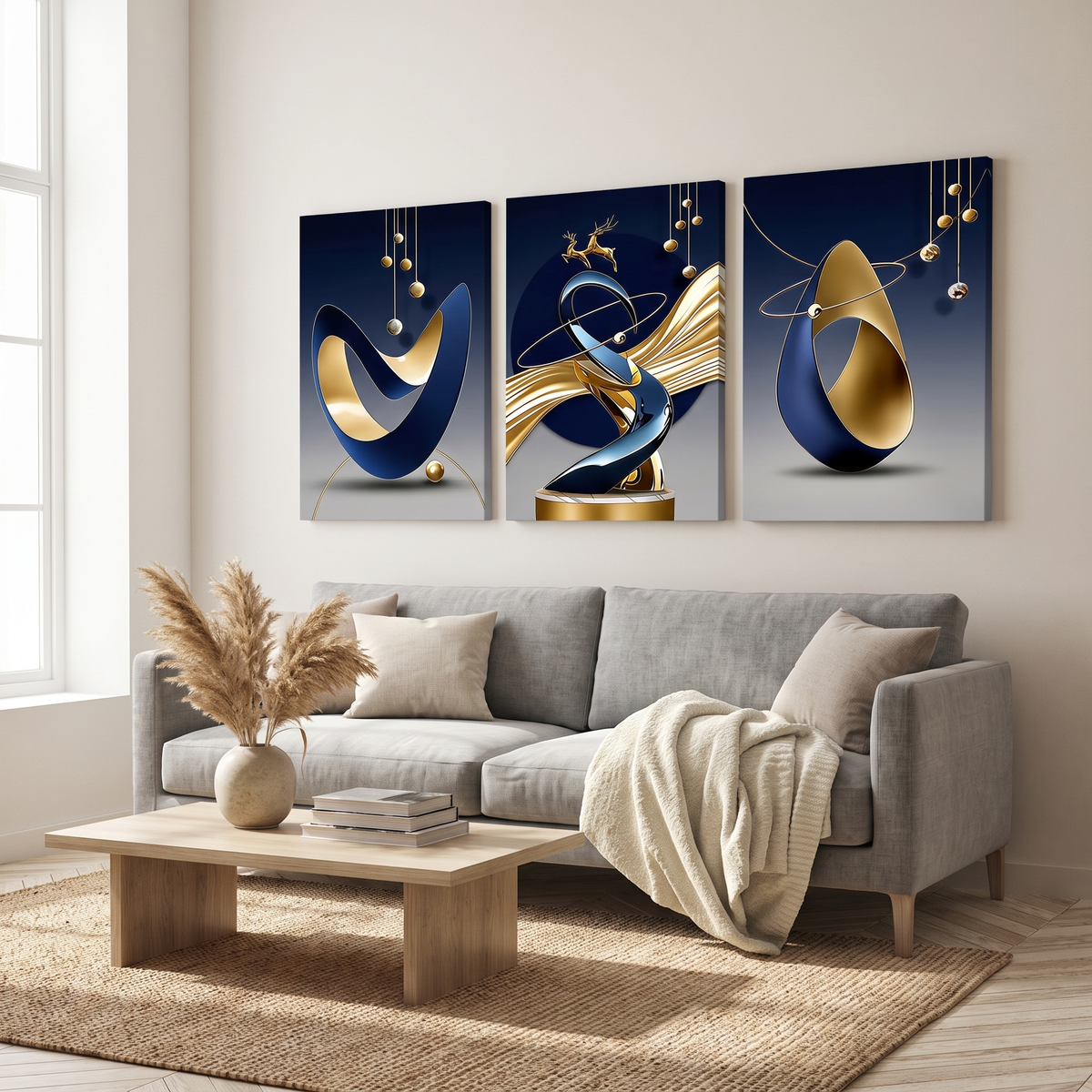 Geometric 3-Piece Framed Canvas Print Set shown hung on a wall