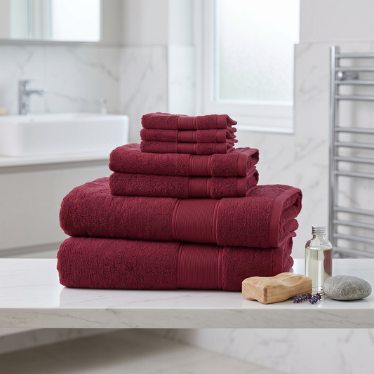 Cotton Bath Towel Set shown styled in a bathroom