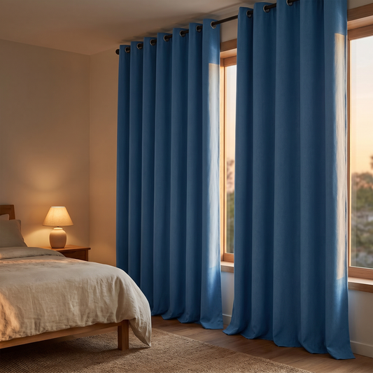 Thermal Insulated Room-Darkening Grommet Curtains shown styled in a bedroom
