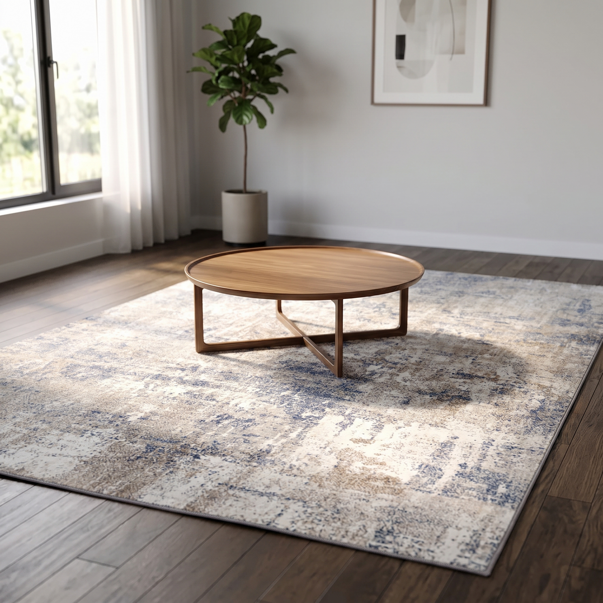 Machine Washable Low Pile Area Rug shown styled in a living room