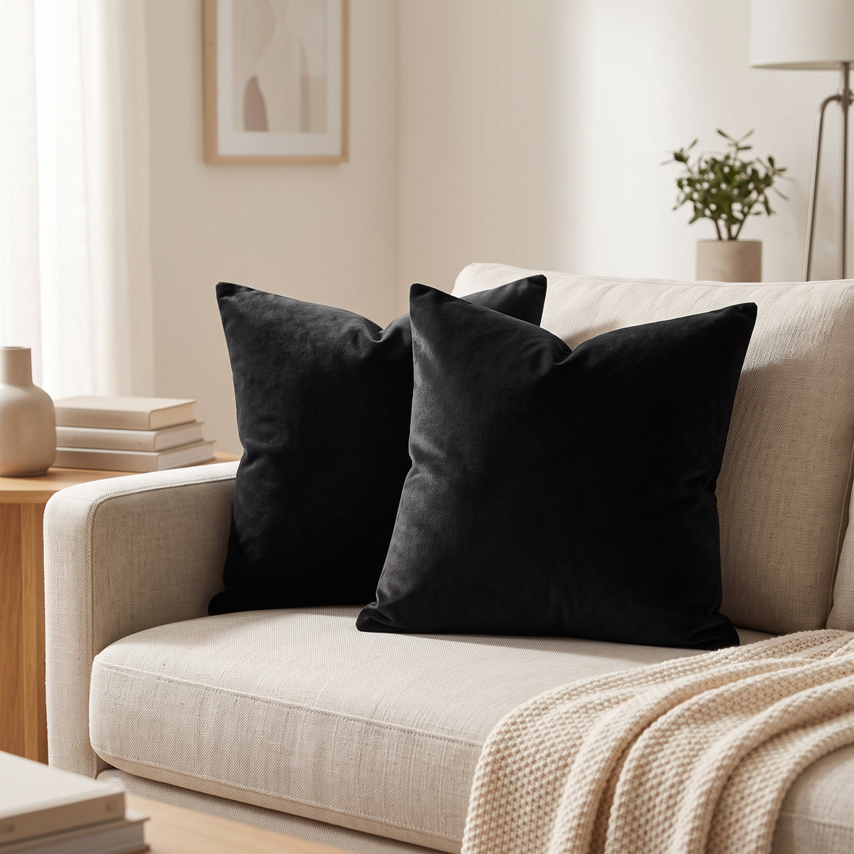Velvet Decorative Throw Pillow Covers shown styled on a sofa