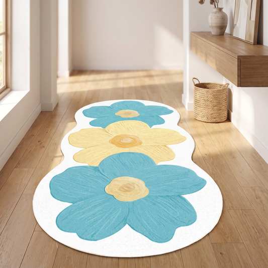 Painterly Floral Non-Slip Runner Rug shown styled in a hallway