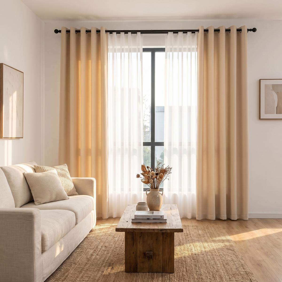 Blackout and Sheer Curtain Set lifestyle in living room window