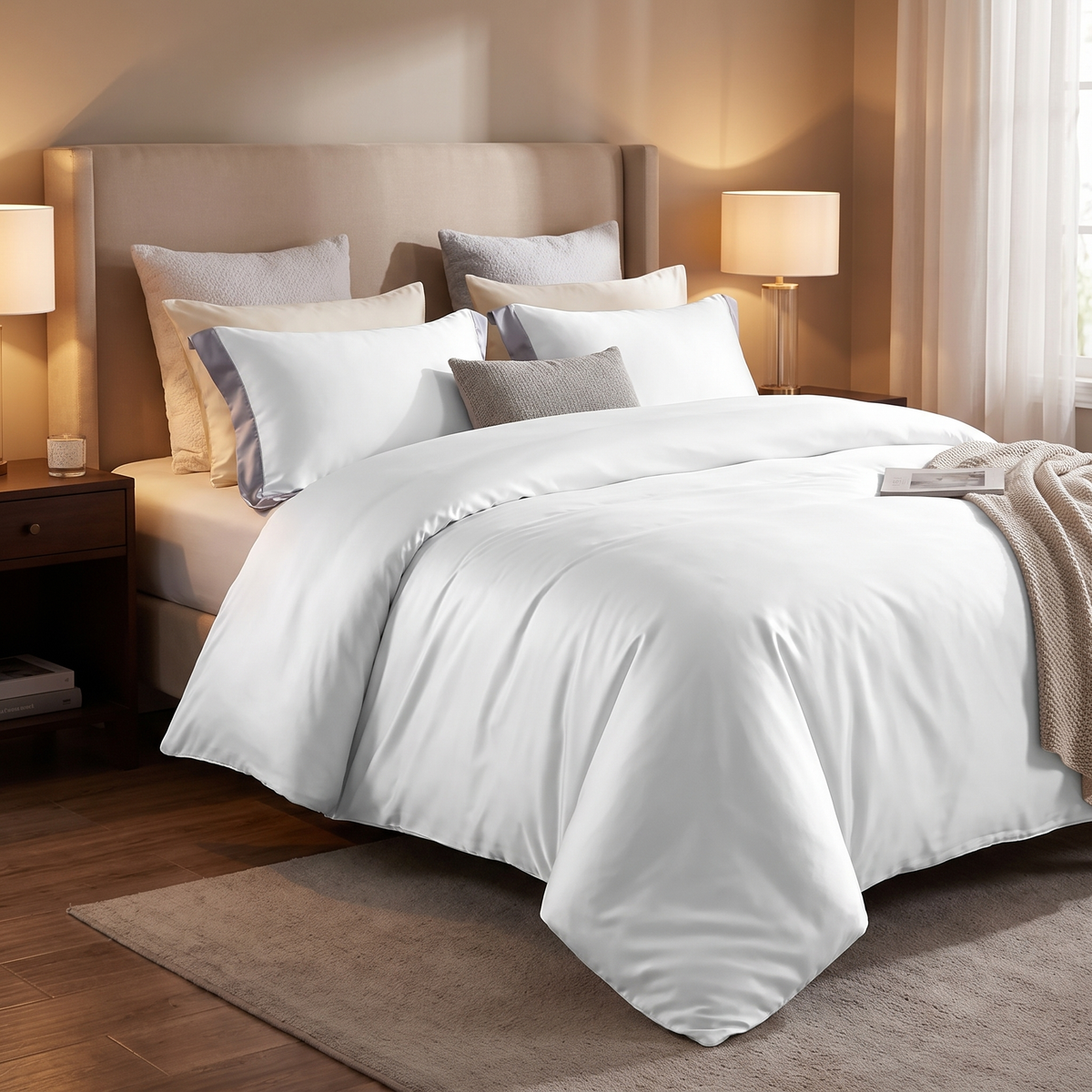 Satin Duvet Cover Set styled on bed