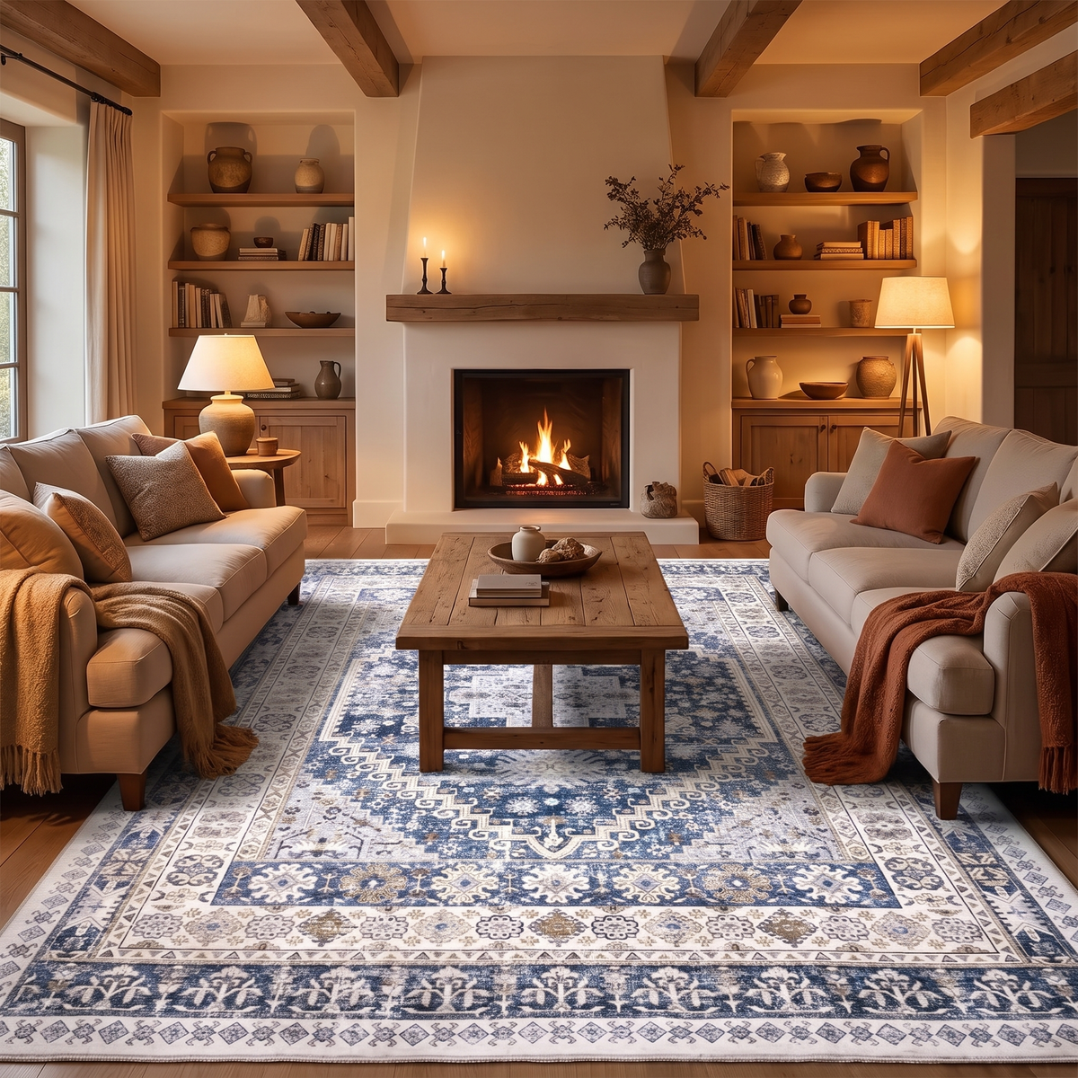 Vintage Washable Anti-Dust Area Rug in living room