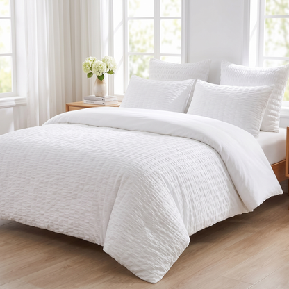 Seersucker Duvet Cover Set styled on bed