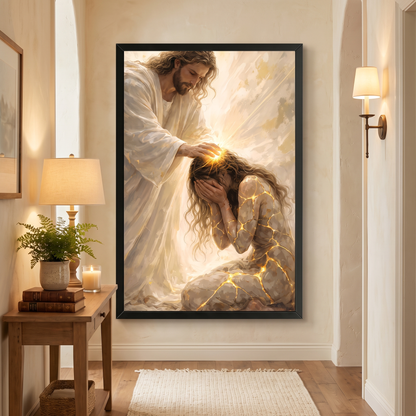 Healed by Him Christian Canvas Wall Art mounted on wall