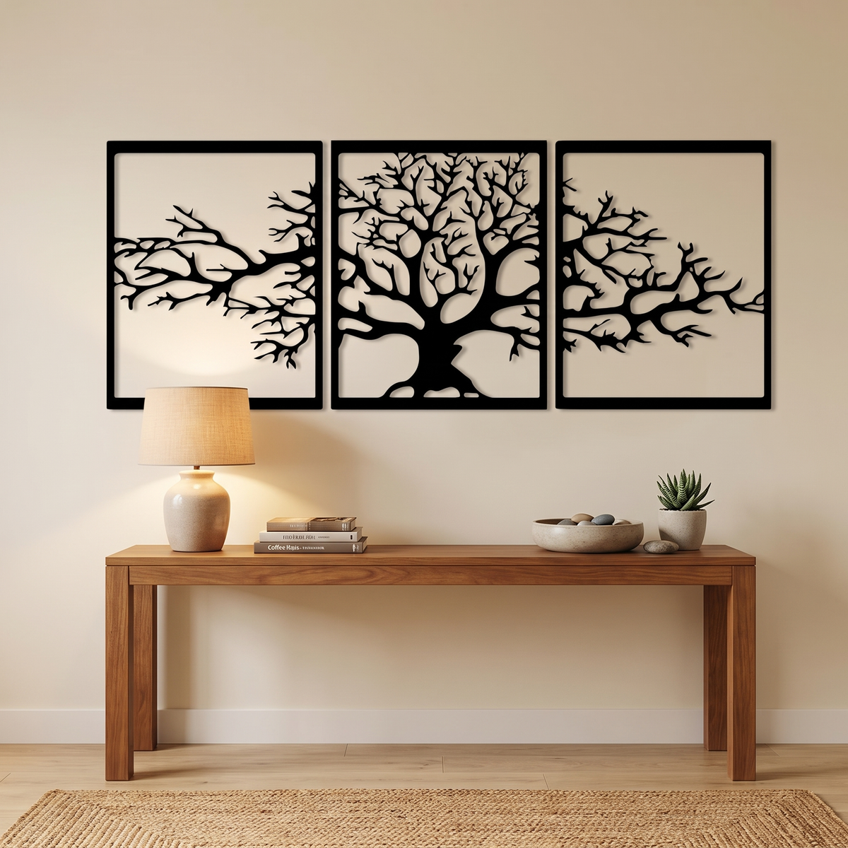 Tree of Life 3-Panel Metal Wall Art mounted on wall