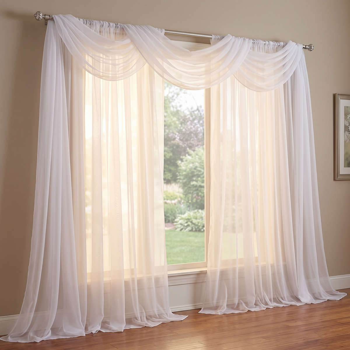 Extra Long Sheer Voile Window Scarves draped over window