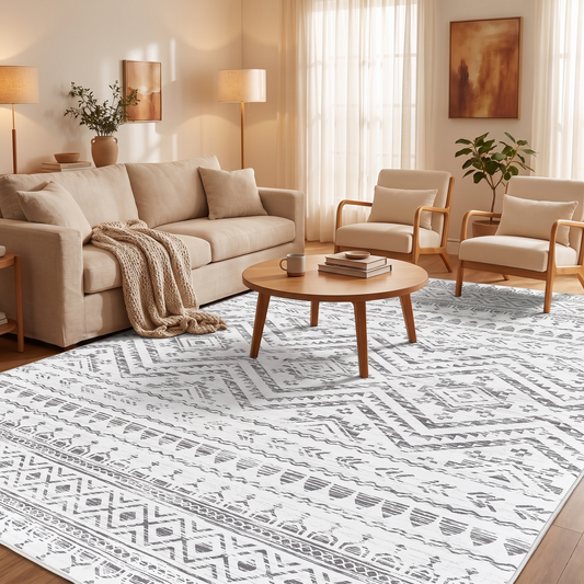 Moroccan Contemporary Washable Area Rug in living room