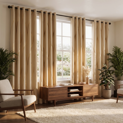Metallic Foil Wave Blackout Curtains in living room window