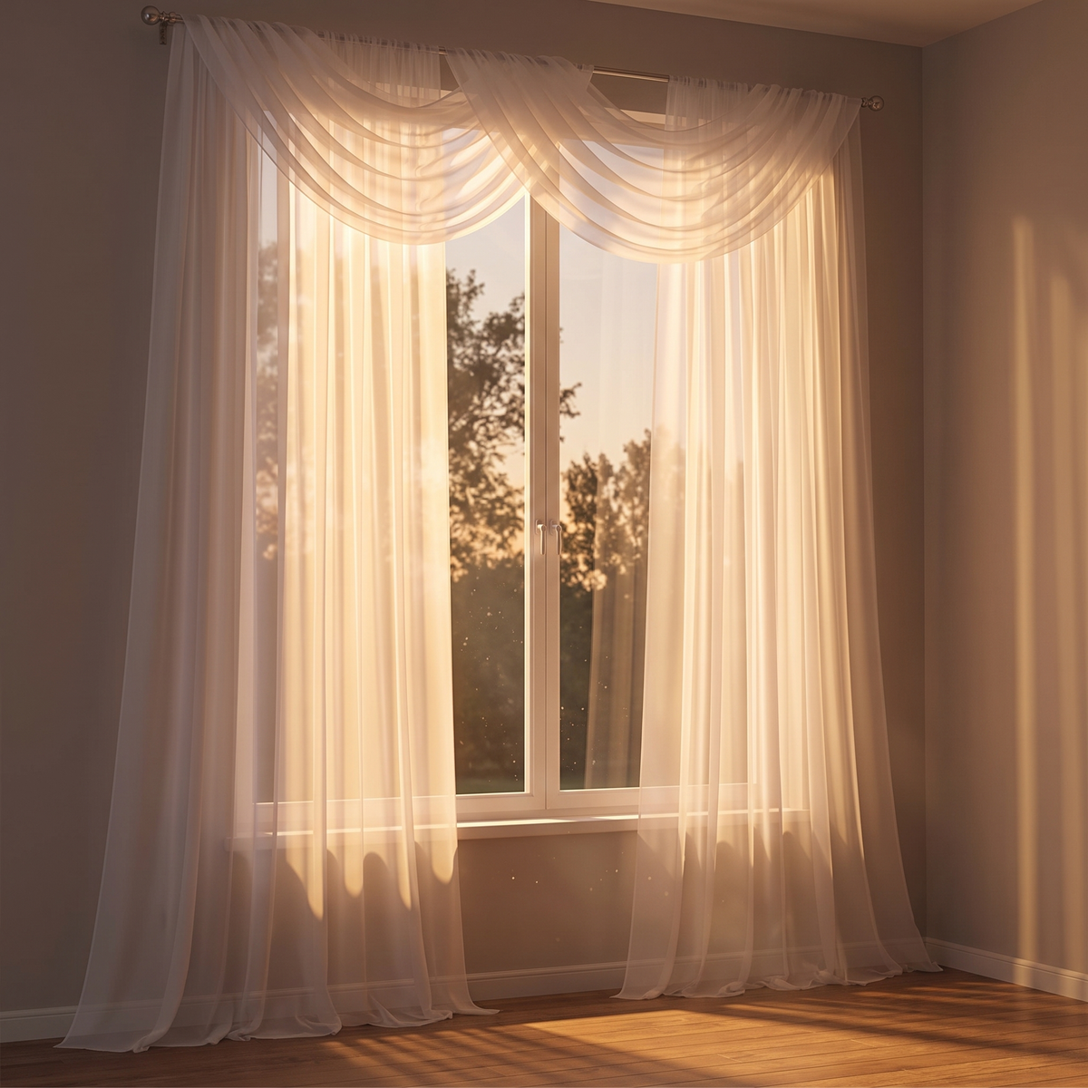 Extra Long Sheer Voile Window Scarves draped over window