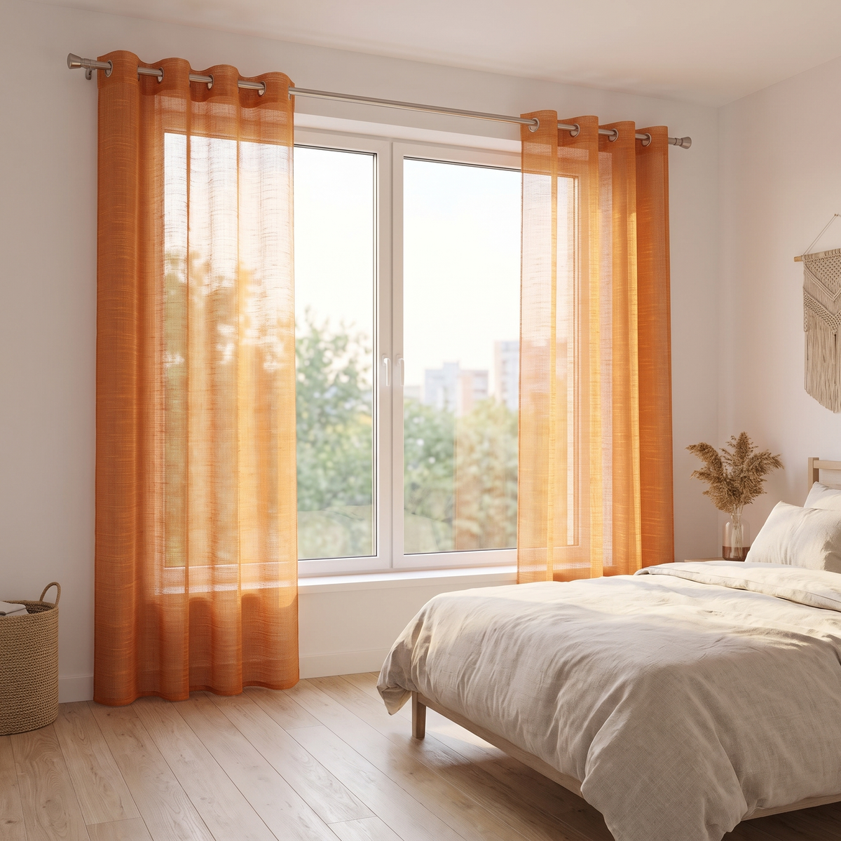 Slub Yarn Semi-Sheer Curtains 52x90 lifestyle in bedroom window
