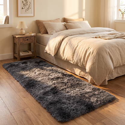 Nordic Long Pile Plush Floor Runner Rug in bedroom