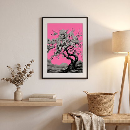 Soft Pink Abstract Art Print mounted on wall