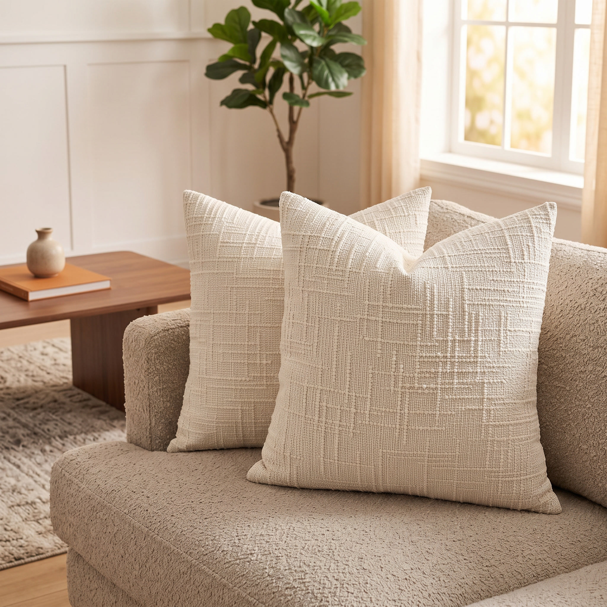 Rustic Chenille Cushion Covers styled on sofa