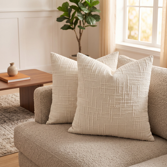 Rustic Chenille Cushion Covers styled on sofa