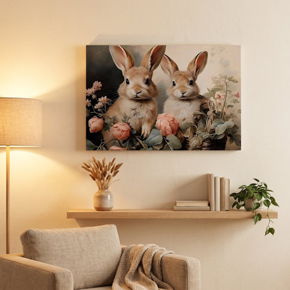 Vintage Easter Bunny Canvas Wall Art mounted on wall