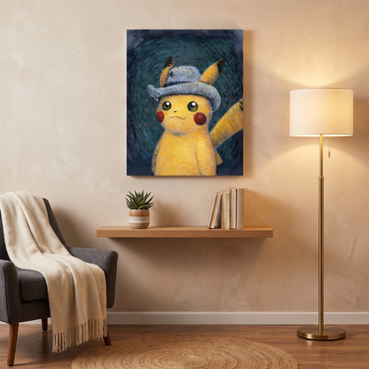 Pikachu Meets Van Gogh Canvas Wall Art mounted on wall