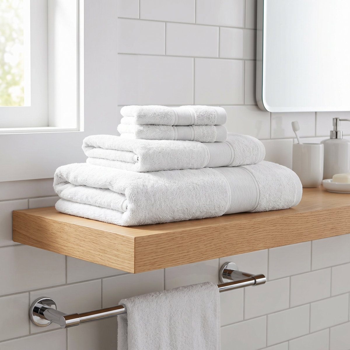 Anti-Bacterial Cotton Bath Towel Set 8 Piece in bathroom