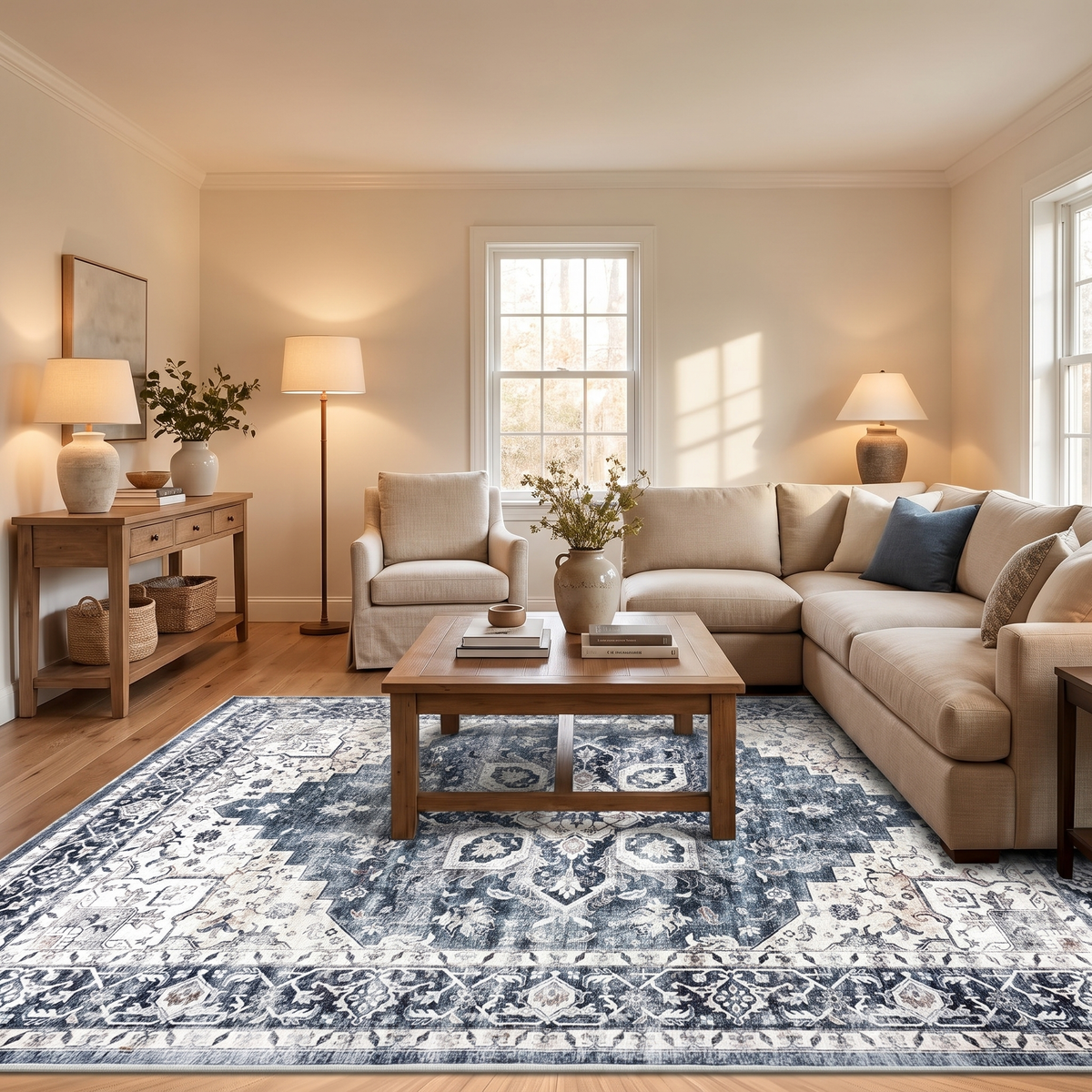 Washable Vintage Floral Area Rug in living room
