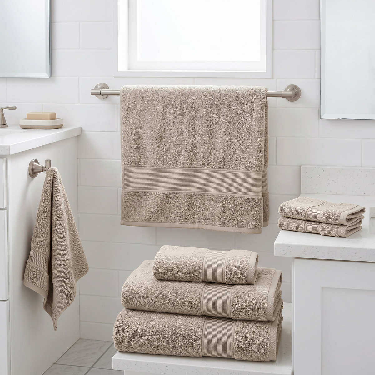 Cotton Bath Towel and Washcloth Set 8 Piece on towel hooks