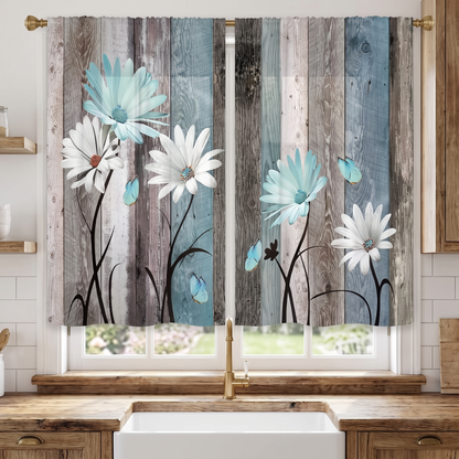 Teal Daisy Farmhouse Cafe Curtains in kitchen window