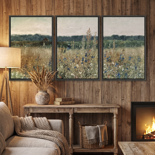 Rustic Wildflower Framed Canvas Prints mounted on wall