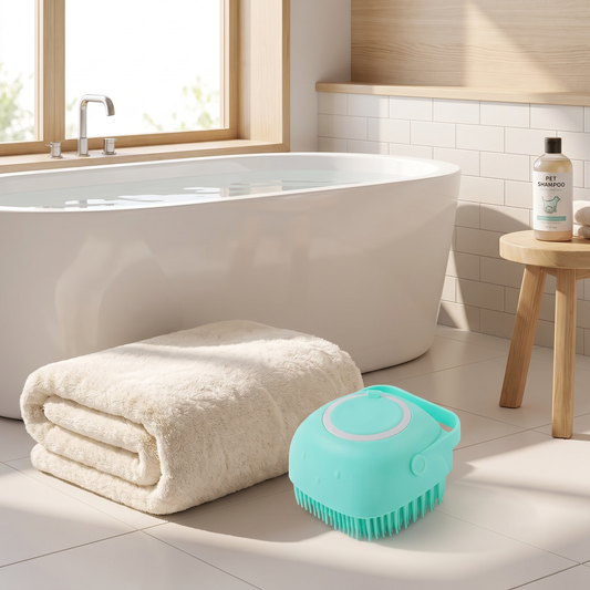 Pet Bath and Grooming Brush in bathroom