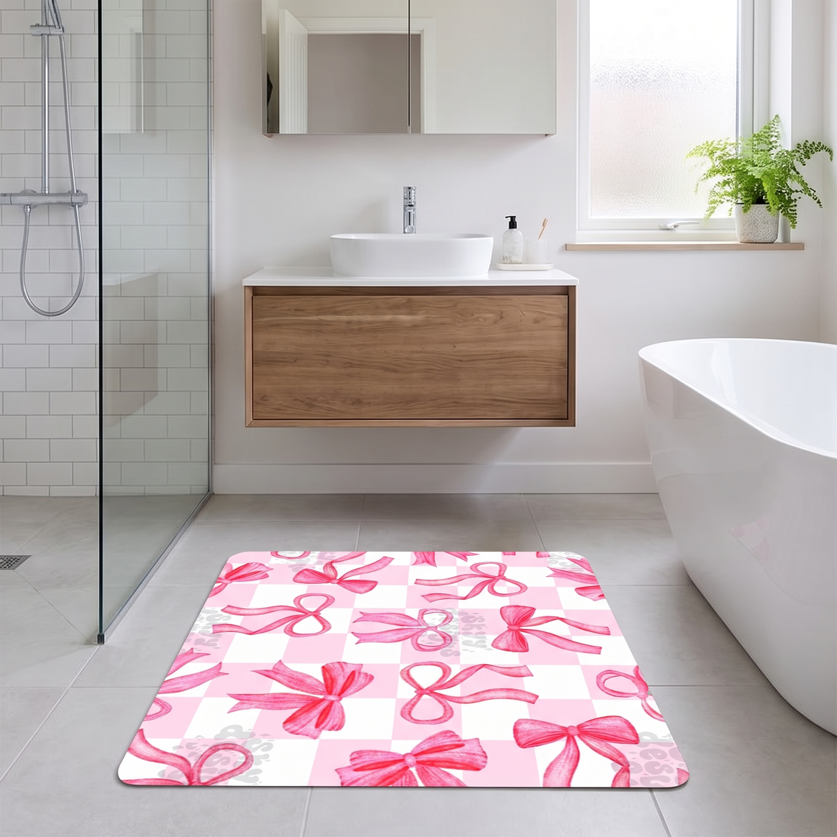 Bow Pattern Square Washable Floor Mat in bathroom